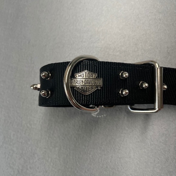 New Harley Davidson Dog Collar Black Nylon Spiked Metal Studs‎ D Ring Buckle